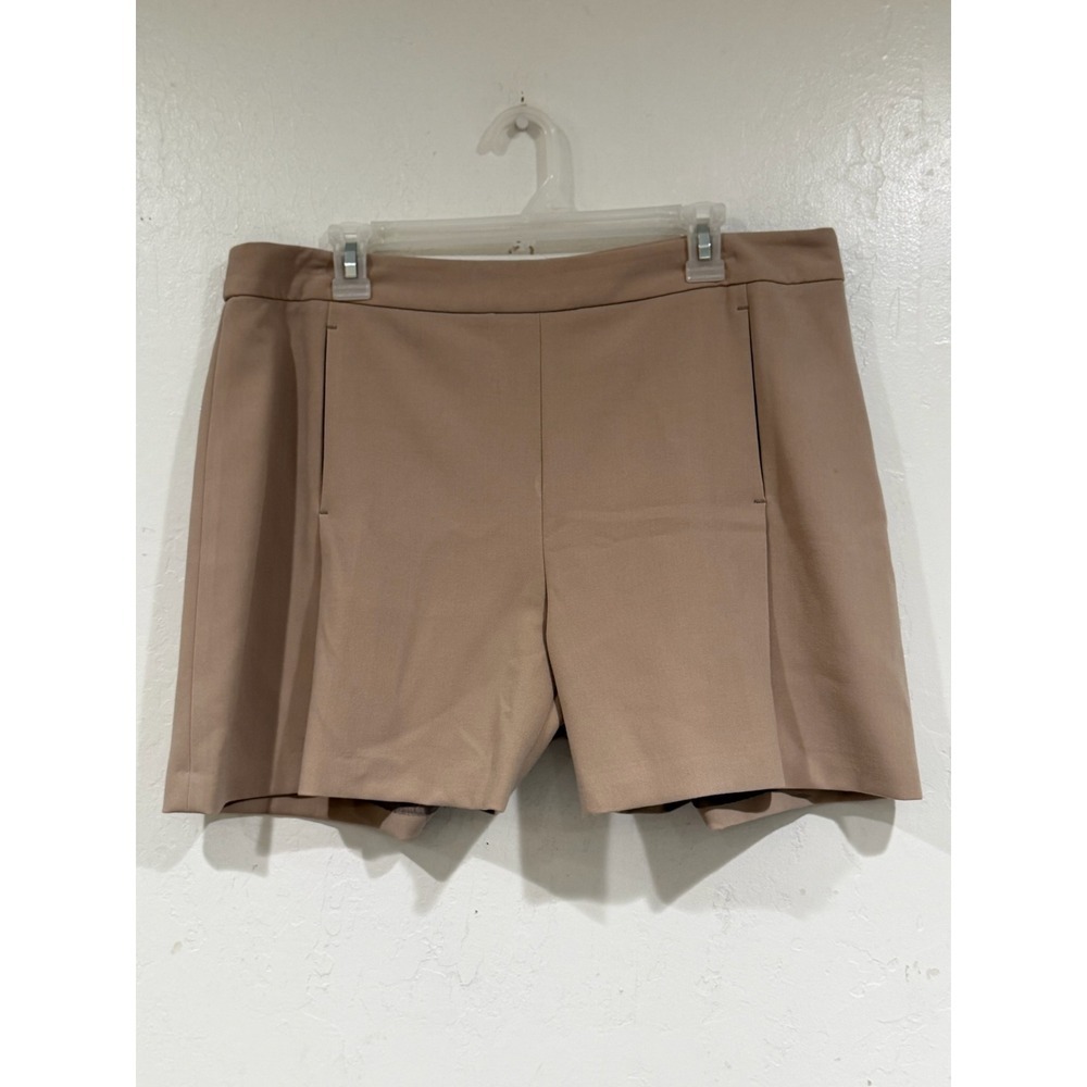 Trina Turk Tan Khaki High Waisted Tailored Shorts Size 14 Side Zip 162516 - Picture 2 of 6